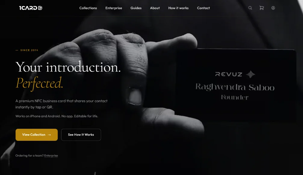 1Card homepage showing their premium NFC business card collections