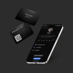 The matte black Beeps NFC card beside a phone showing the profile it opens