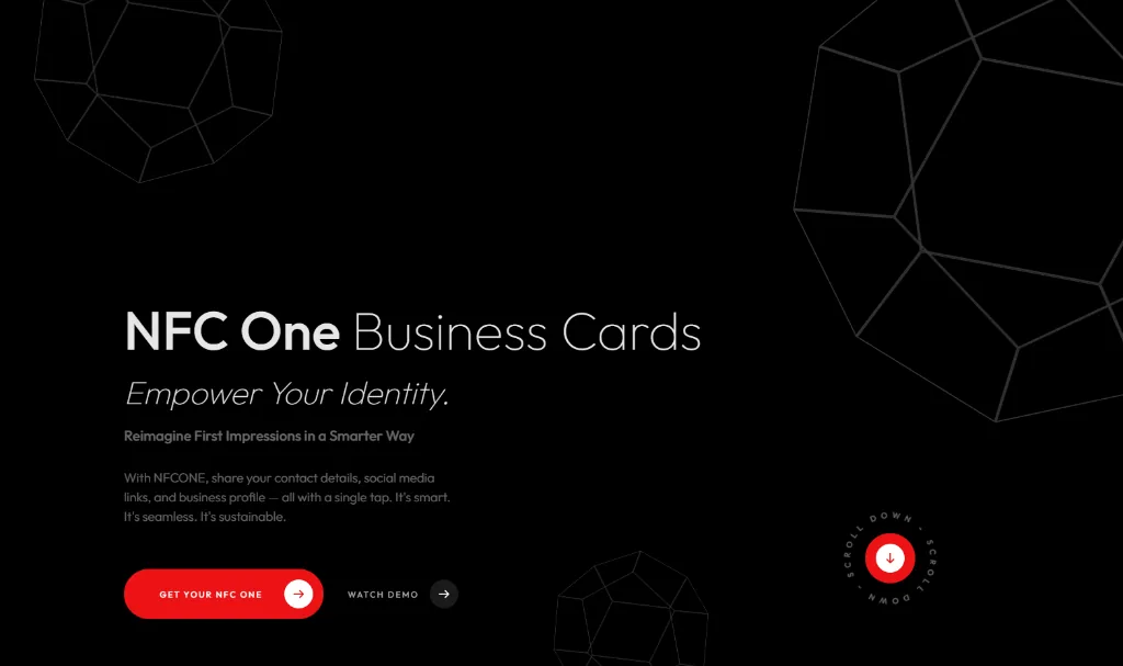 NFC One homepage showing their digital business cards built by Impreza Technologies in Kochi