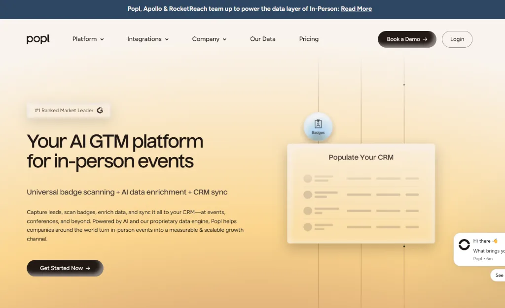 Popl pricing page describing their event lead capture and badge scanning platform
