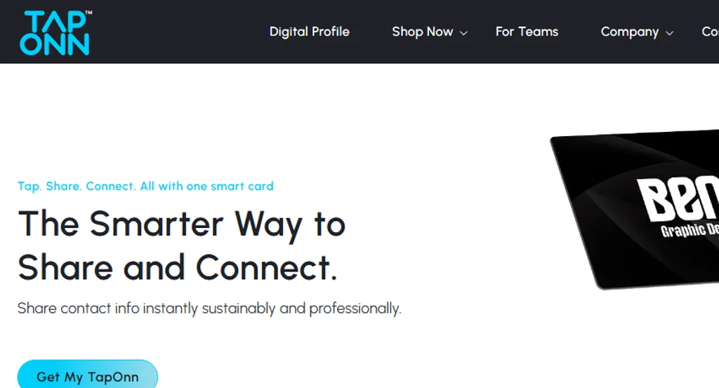 TapOnn's homepage, with its headline and one of its cards