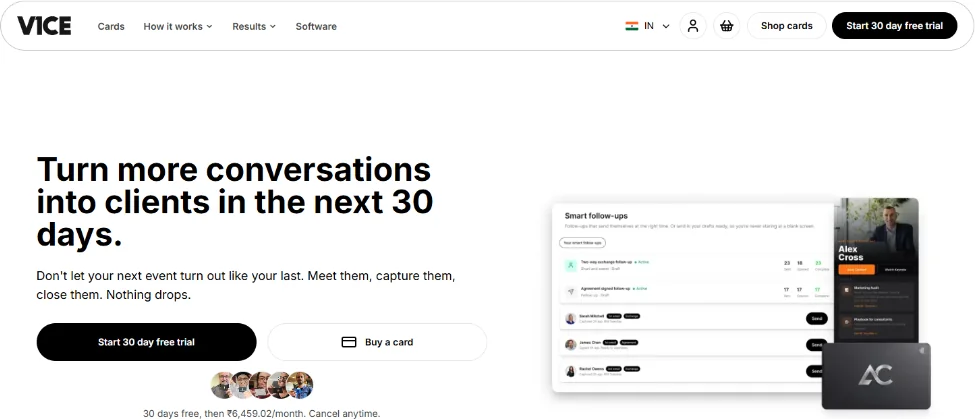 V1CE homepage describing their Client Capture OS with CRM and automated follow-up